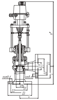 Чертеж Клапан запорно-регулирующий угловой КЗРУ 26ч945п Ду15 Ру16 с приводом ST