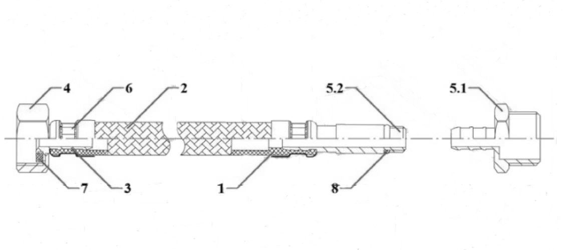 Гибкая подводка для воды AQUALINE Ру10 со стальными накидными гайками 1/2″, корпус - нержавеющая оплетка, длина - 1.2м, гайка-гайка, резьба внутренняя-внутренняя